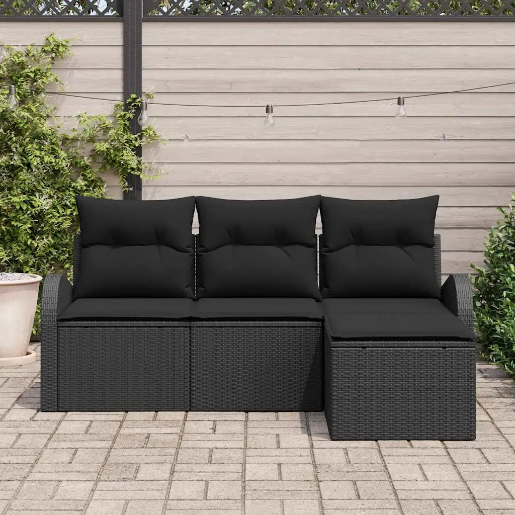 Set Divano da Giardino Nero polyrattan