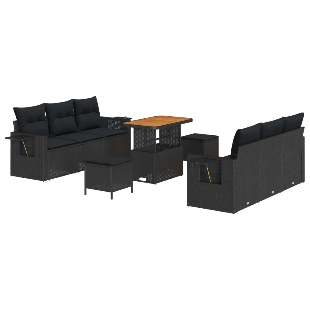Set Divano da Giardino con cuscino con archiviazione 9 pcs Nero