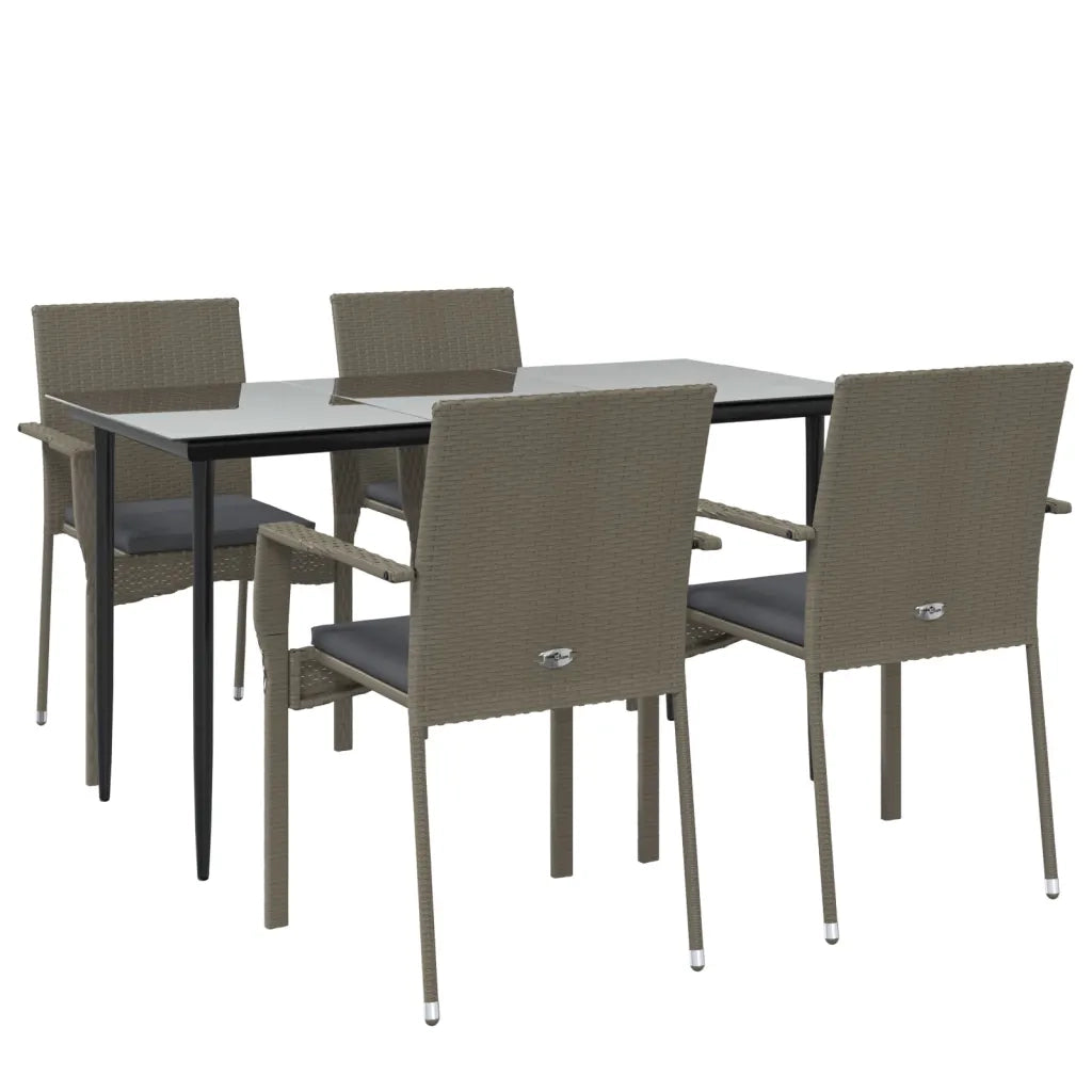 Set da Pranzo Giardino 5pz Nero e Grigio con Cuscini Polyrattan 3185127