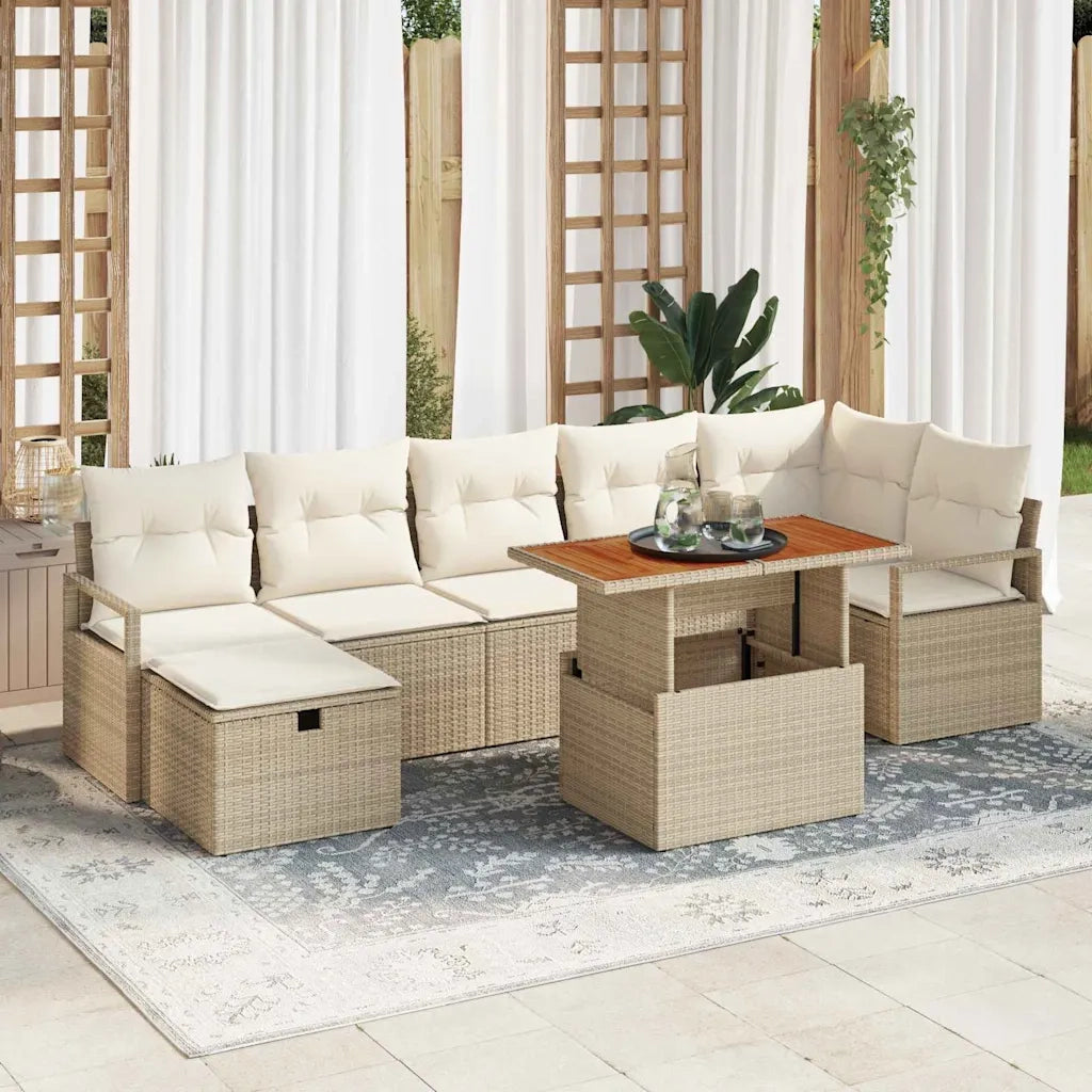 Set Divano da Giardino 8 pcs Beige polyrattan