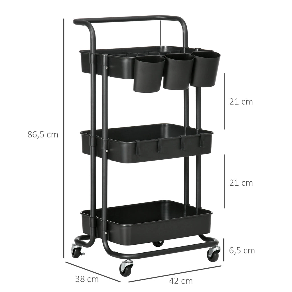 Carrello Multiuso con Cassetti e Ganchi ¨C Minimal ¨C Nero 42x38x86.5 cm