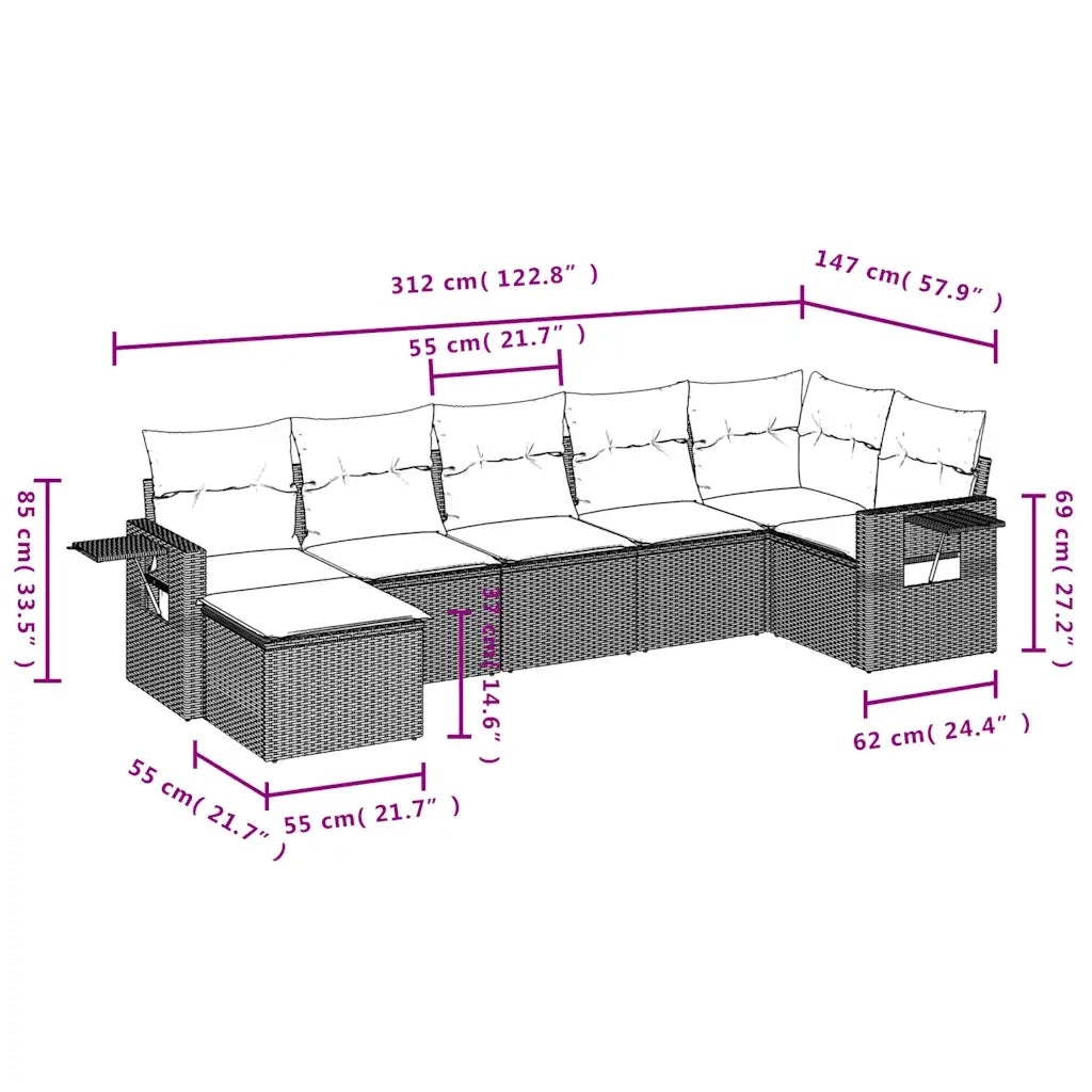 Set Divani da Giardino 7pz con Cuscini Grigio Chiaro Polyrattan 3220481