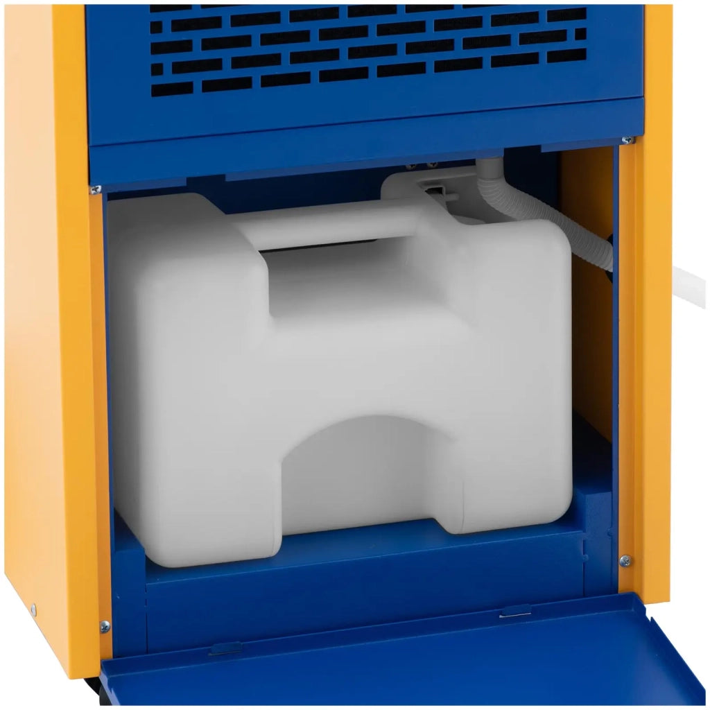 Deumidificatore professionale 60 litri al giorno 90 m² 480 m³/h capacità 7,5 L con impugnatura in gomma corpo in acciaio blu e giallo 14_0008880