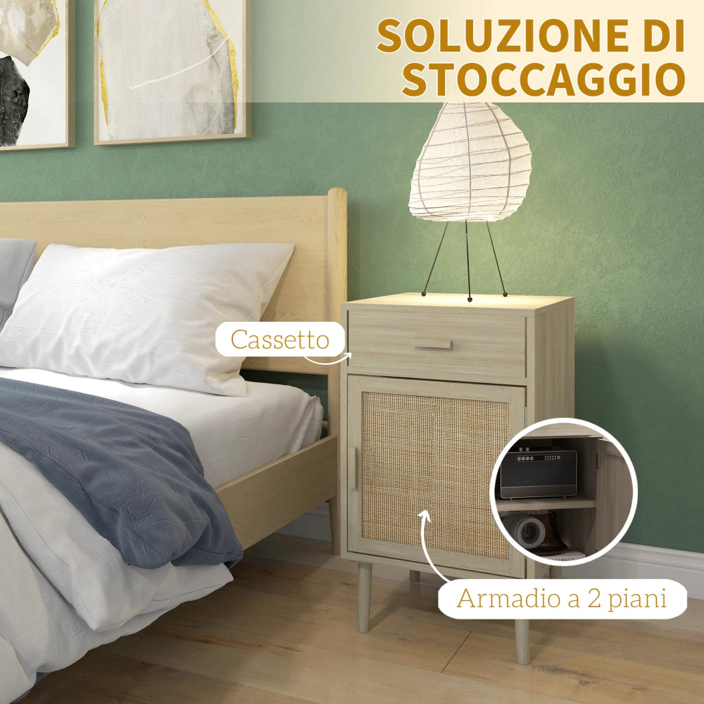 Comodini Camera da Letto ¨C Minimal ¨C Rattan Legno 2 Pezzi