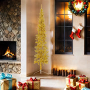 Albero Natale Artificiale Sottile a Metà con Supporto Oro 180cm 344591