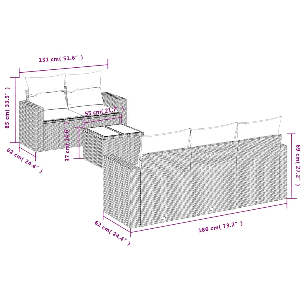 Set Divano da Giardino 6 pz con Cuscini Beige in Polyrattan 3218688