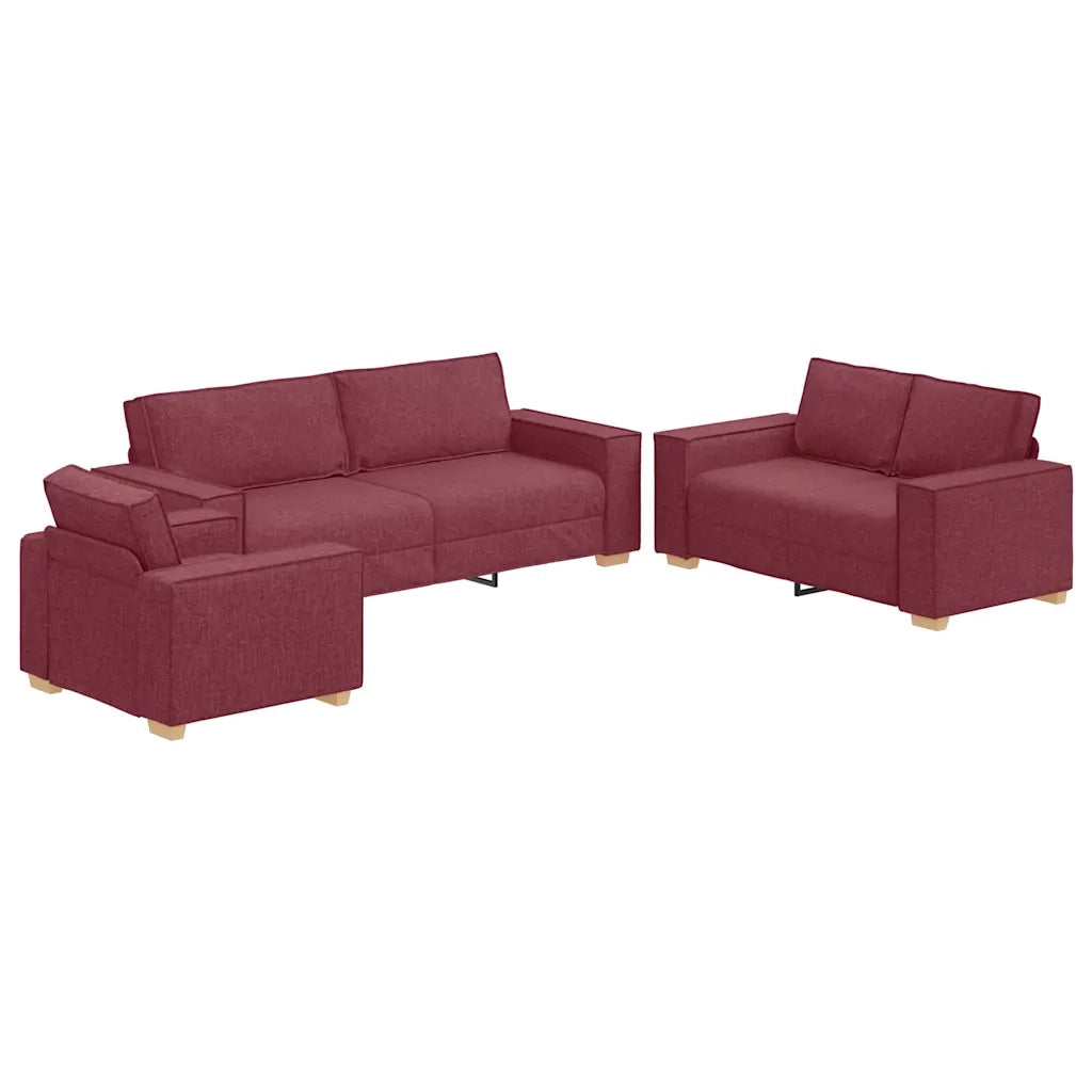 Divano 3 pcs Rosso Vino 220 x 80 x 84 cm Tessuto misto lino 3324612