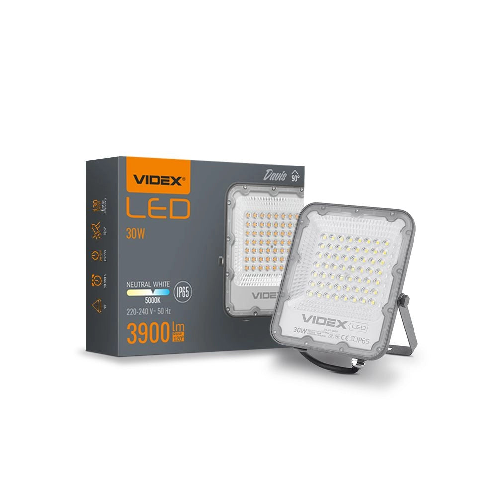 Faro LED esterno 30W 5000K 3900lm IP65 Videx grigio