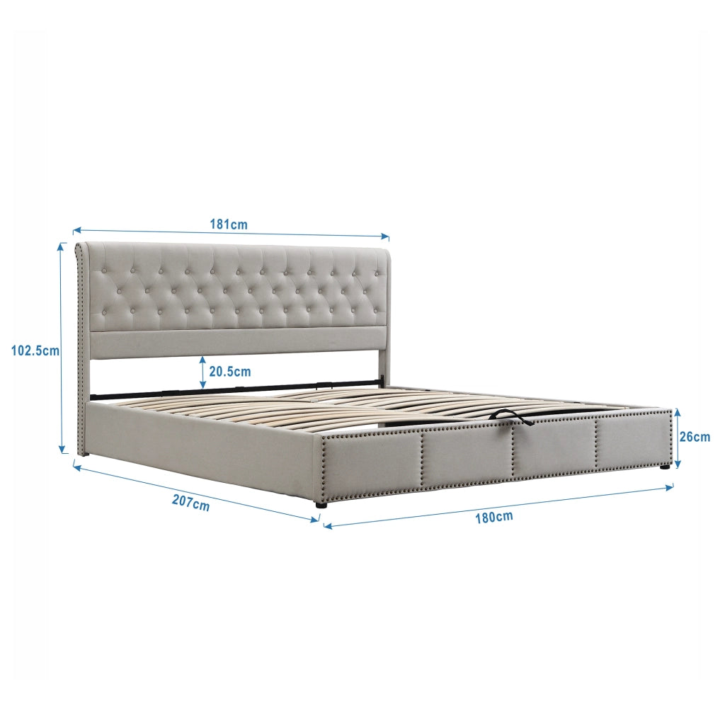 DESMIU Letto Contenitore 180 × 200 cm 2 posti con vano contenitore, senza materasso, in lino, grigio
