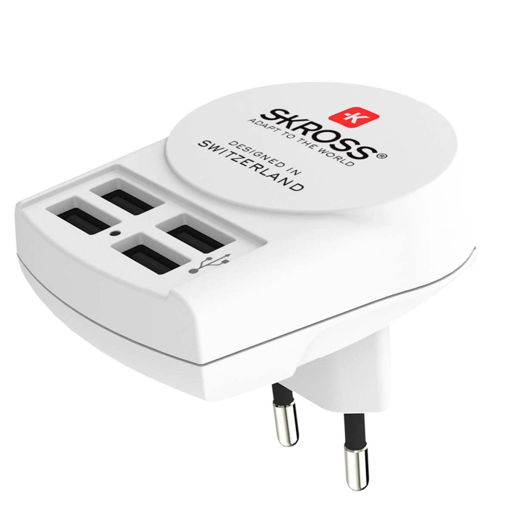 Adattatore Caricatore Europa 4 porte USB-A Potente e Compatto Bianco Skross