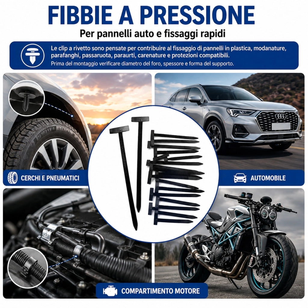 50 Fascette Nylon con 50 Fibbie a Rivetto per Auto Moto e Cablaggi