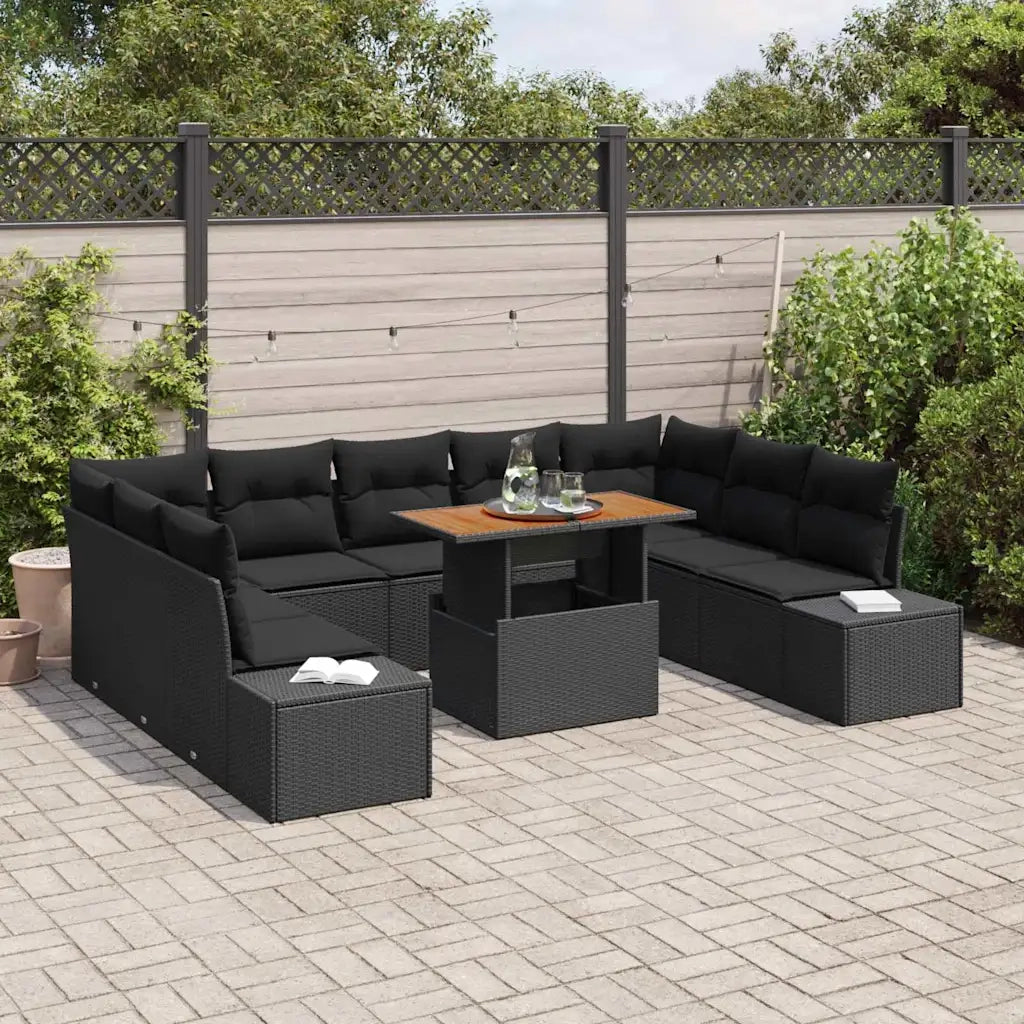 Set da Pranzo per Giardino con cuscino 10 pcs Nero e Marrone 3350009