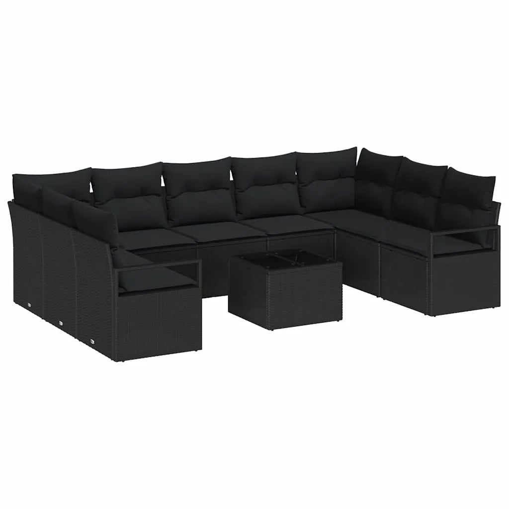 Set di divani con cuscino 10 pcs Nero polyrattan