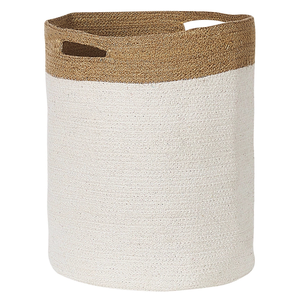 Set di 2 cesti in cotone e iuta di colore bianco e beige stile boho interno esterno
