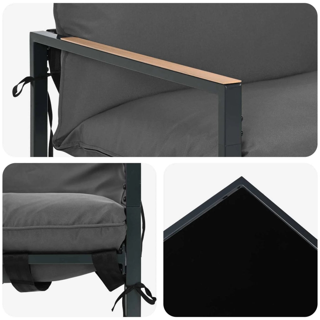 Set Divano da Giardino 4 pz | Set Salotto da Giardino Nero e antracite Acciaio