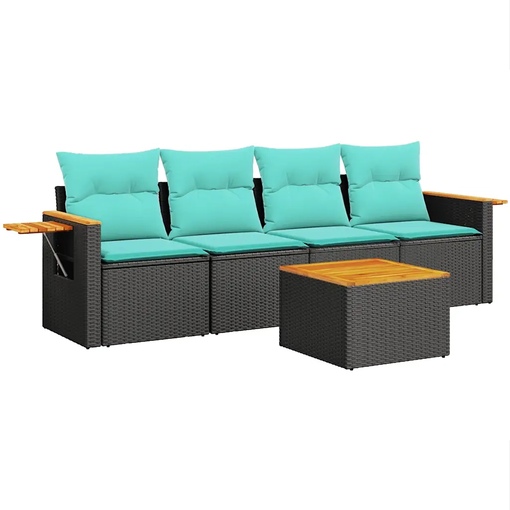 Set Divani da Giardino 5 pz con Cuscini Nero in Polyrattan 3226617