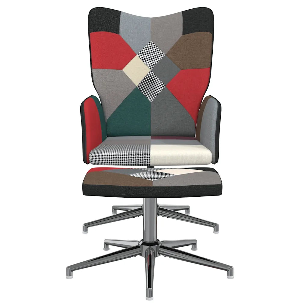Poltrona | Sedia Relax con Sgabello in Tessuto Patchwork