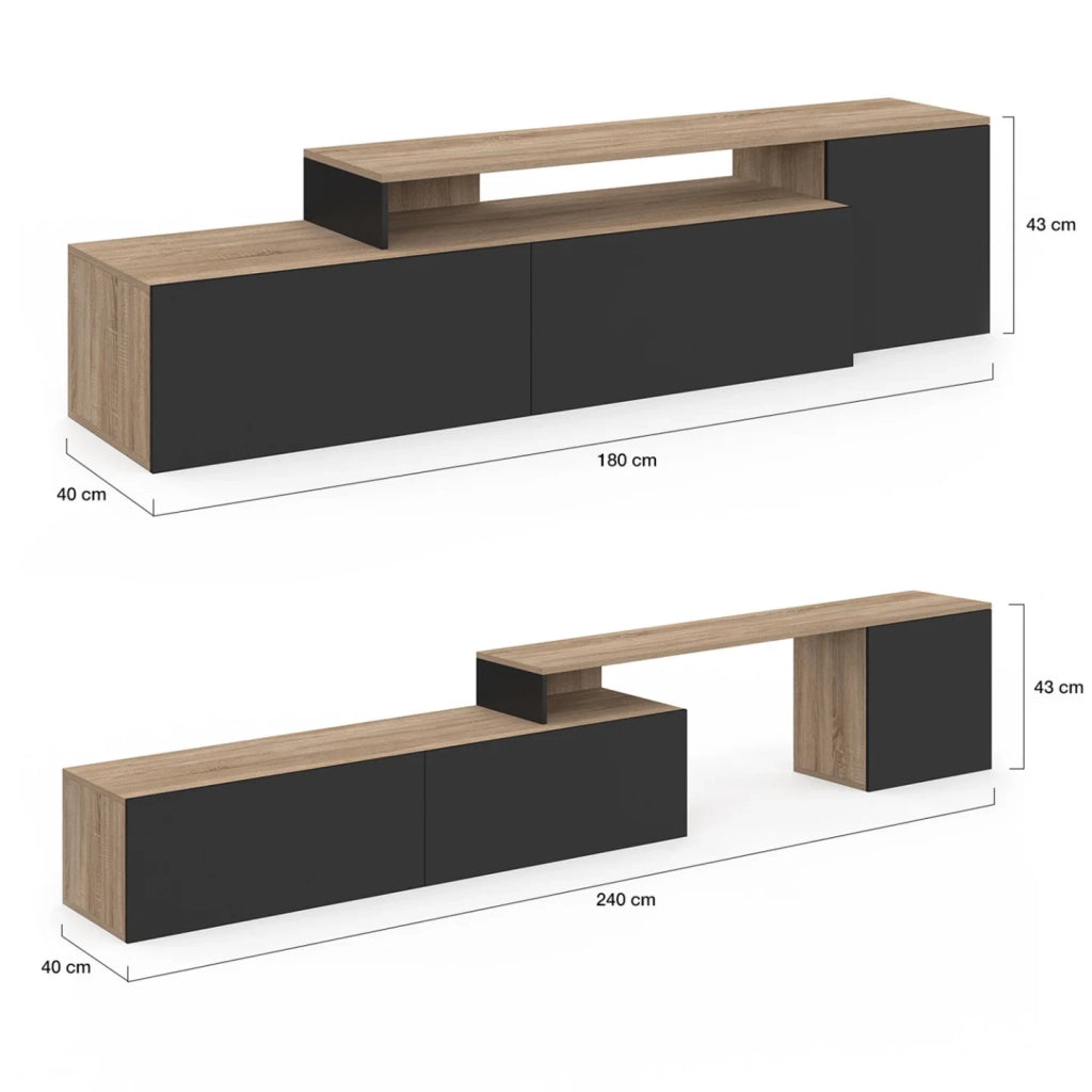 IDMarket - BASILE mobile TV angolare modulare da 180-240 cm in legno e nero