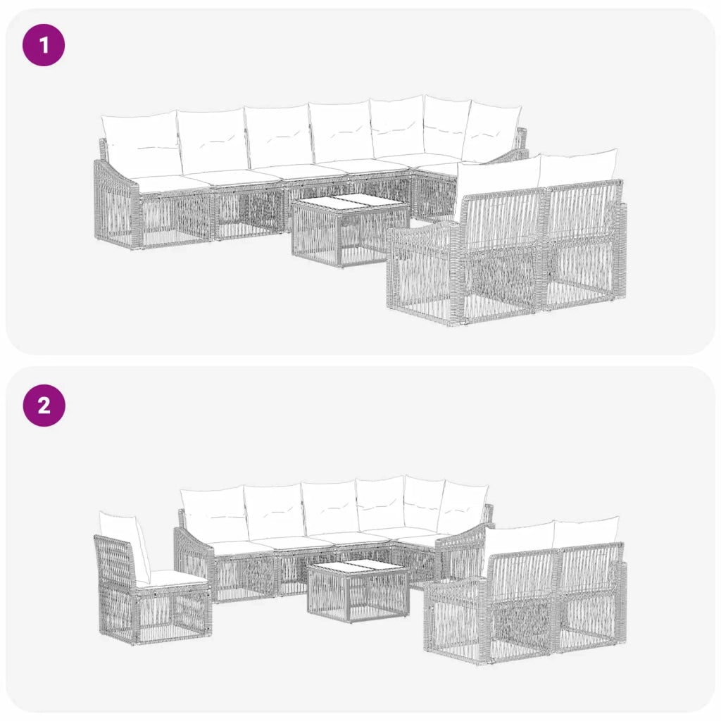 Set Divano da Giardino 9 pcs Nero polyrattan 3436069