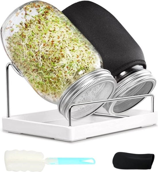 Set di contenitori per il giardino - 1000 ml & 32 oz - 1 supporto regolabile - 1 bacetto per le gocce bianco - 2 coperchi - per piante a frutto note di alfalfa e fagioli