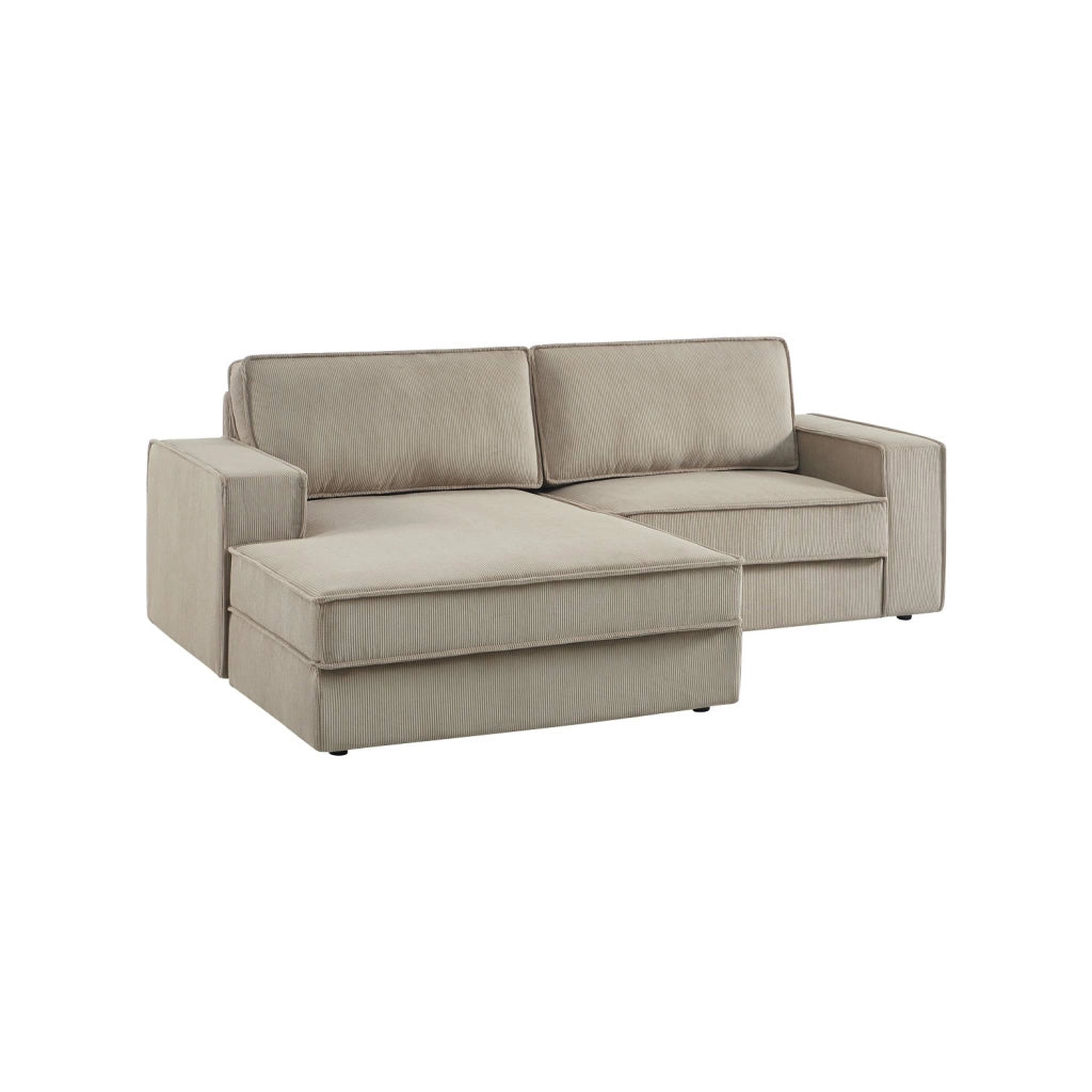 Divano angolare sinistro in velluto a coste, 3 posti, beige