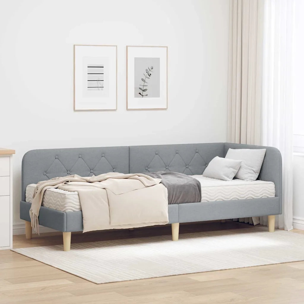 Cornice del letto ad angolo Grigio chiaro 80 x 200 cm Tessuto