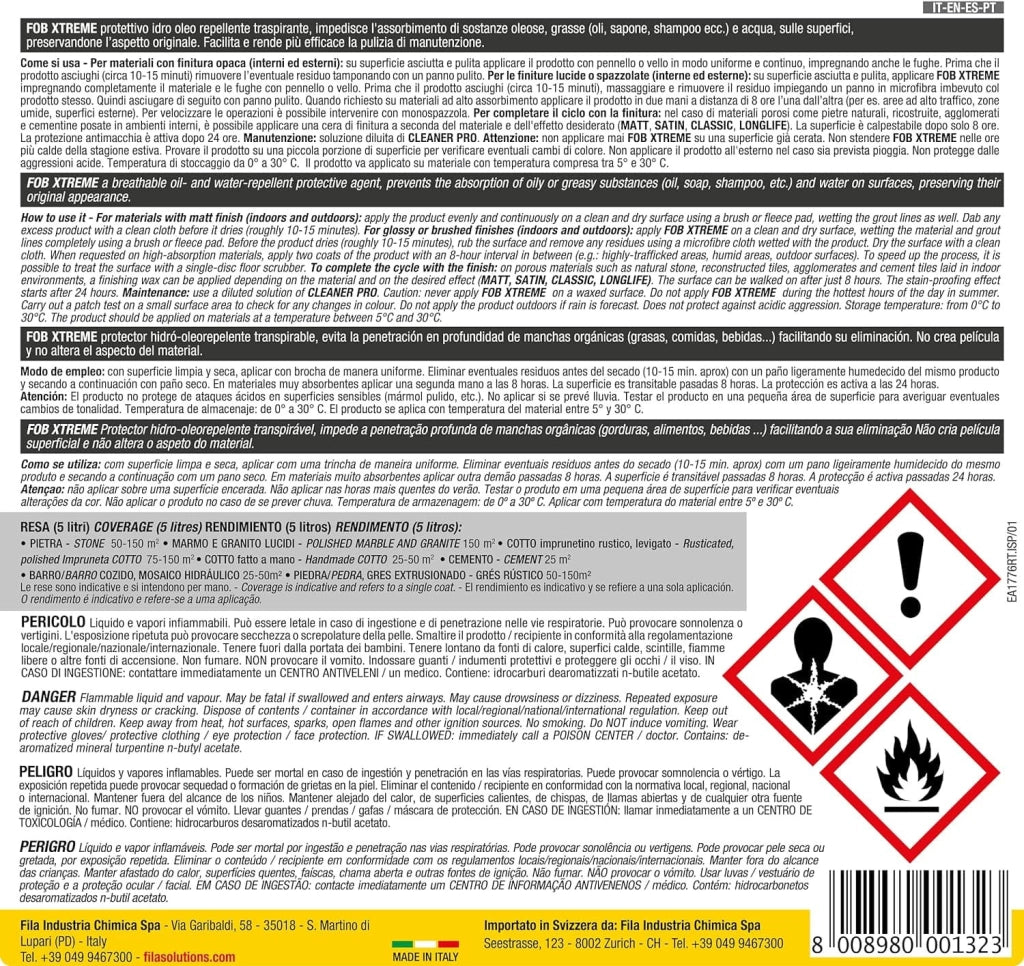 Fila Fob Xtreme Lt.5 Protettivo Antimacchia Per Superfici Non Lucide Base Solvente