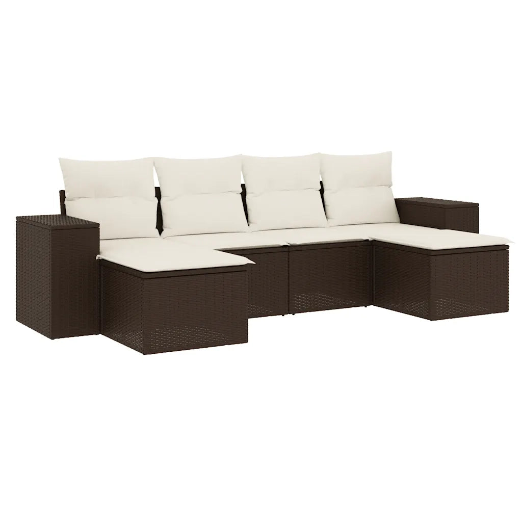Set Divano da Giardino 6 pz con Cuscini Marrone in Polyrattan 3255260