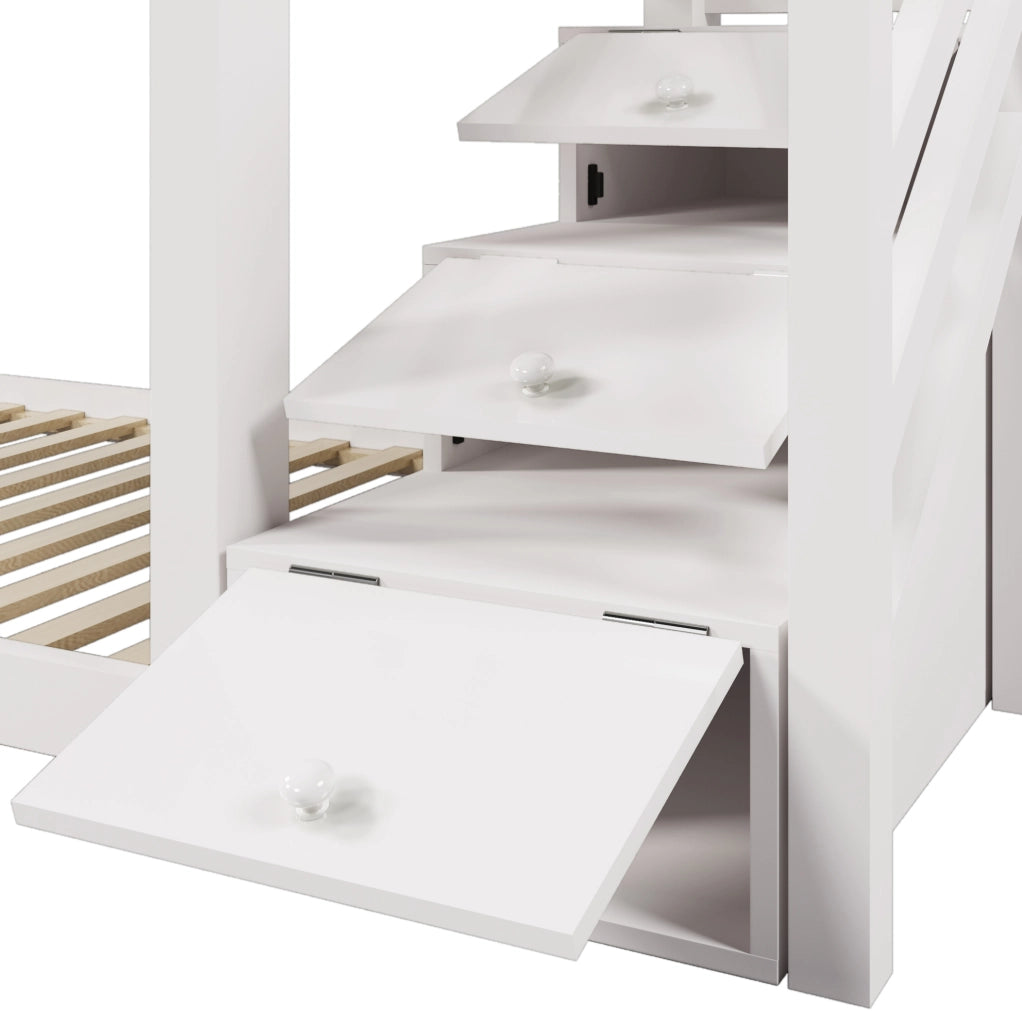 Letto a castello a casetta 90x200 cm con scala contenitore e lavagna