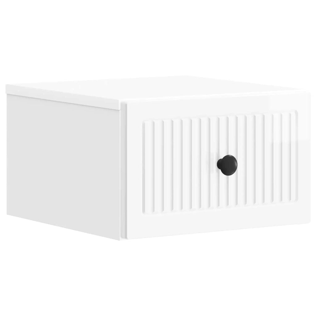 Set di 2 Comodini | Armadio da Notte | Mobiletto da notte a muro Bianco Lucido 33 x 34,5 x 20 cm
