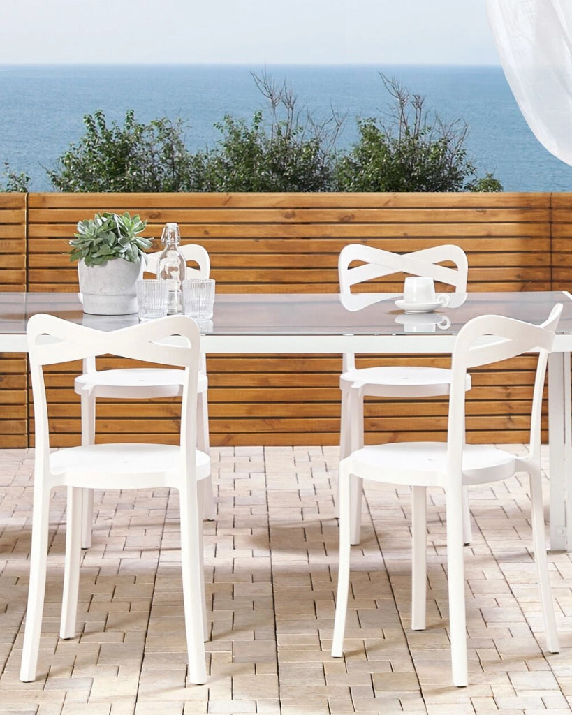 Moderno Set di 4 Sedie da pranzo per Giardino in Plastica Bianco