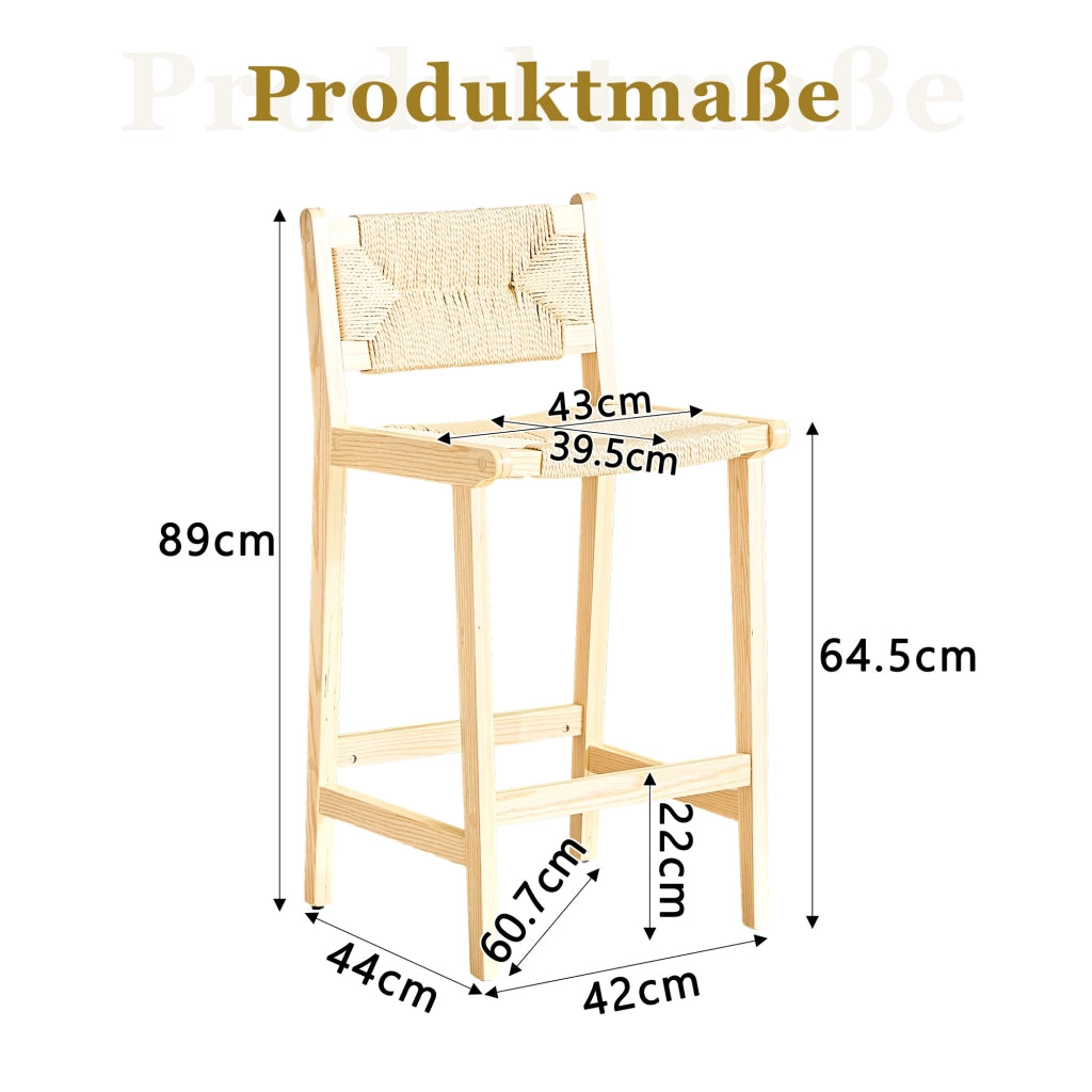 SGABELLI Set da 2 pezzi in legno massello e corda intrecciata, 89 cm