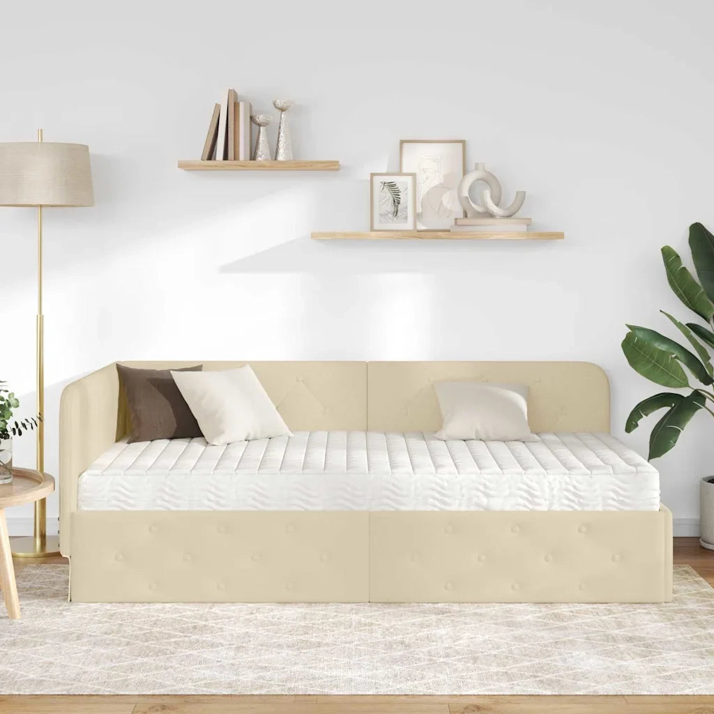Cornice del letto ad angolo Crema 100 x 200 cm Tessuto