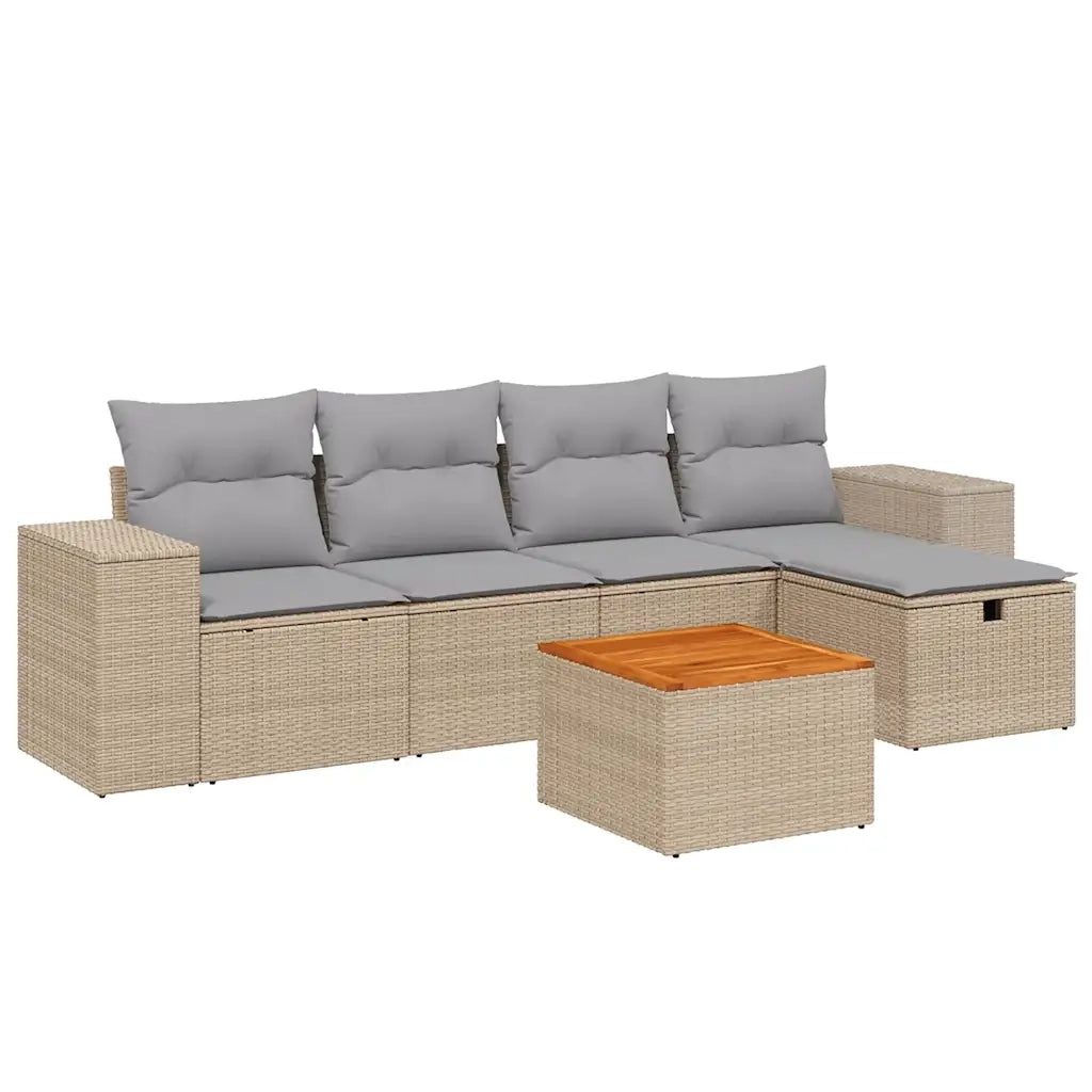 Set Divano da Giardino 6 pz con Cuscini Beige Misto Polyrattan