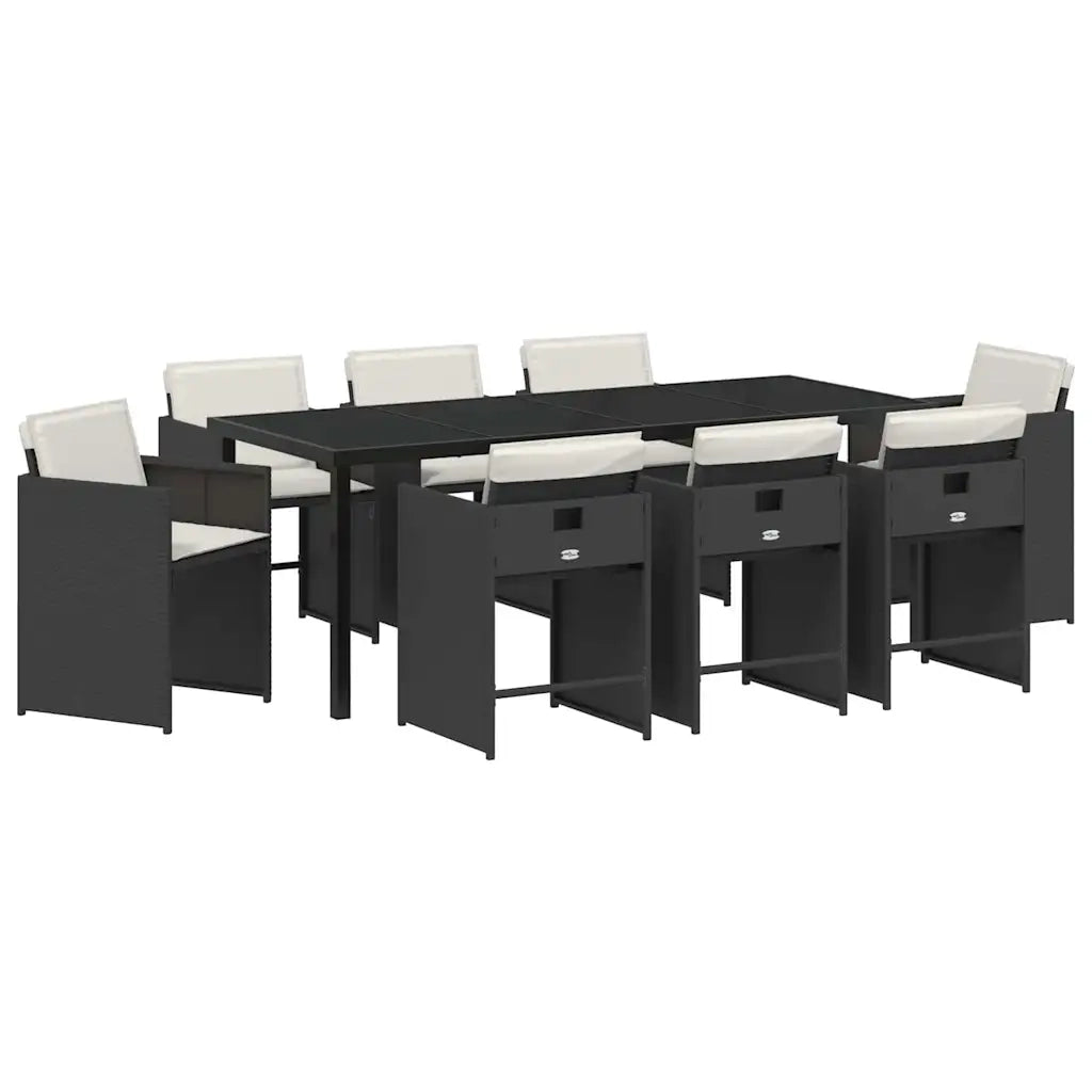 Set da Pranzo per Giardino 9 pcs Nero polyrattan 3380688