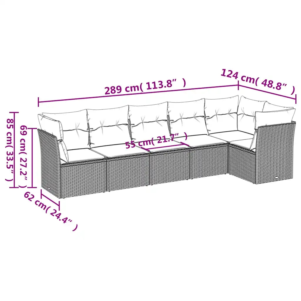 Set Divano da Giardino 6 pz con Cuscini Beige in Polyrattan