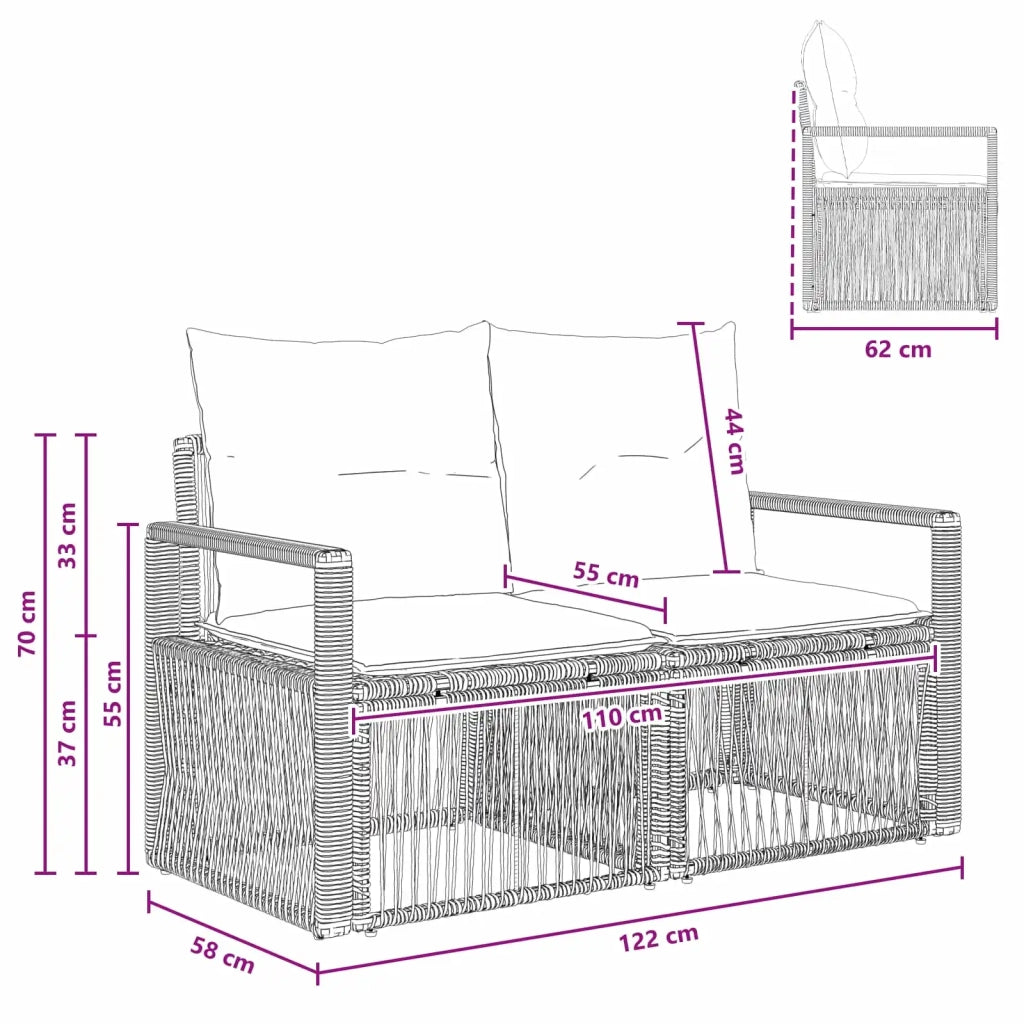 Divano da giardino 2-Numero di posti Nero polyrattan 42026704