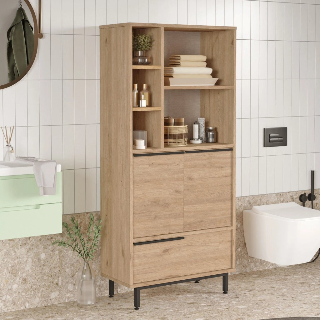 Fermana, Mobile Colonna 4 Ripiani, 75x36x162h cm Marrone Rovere