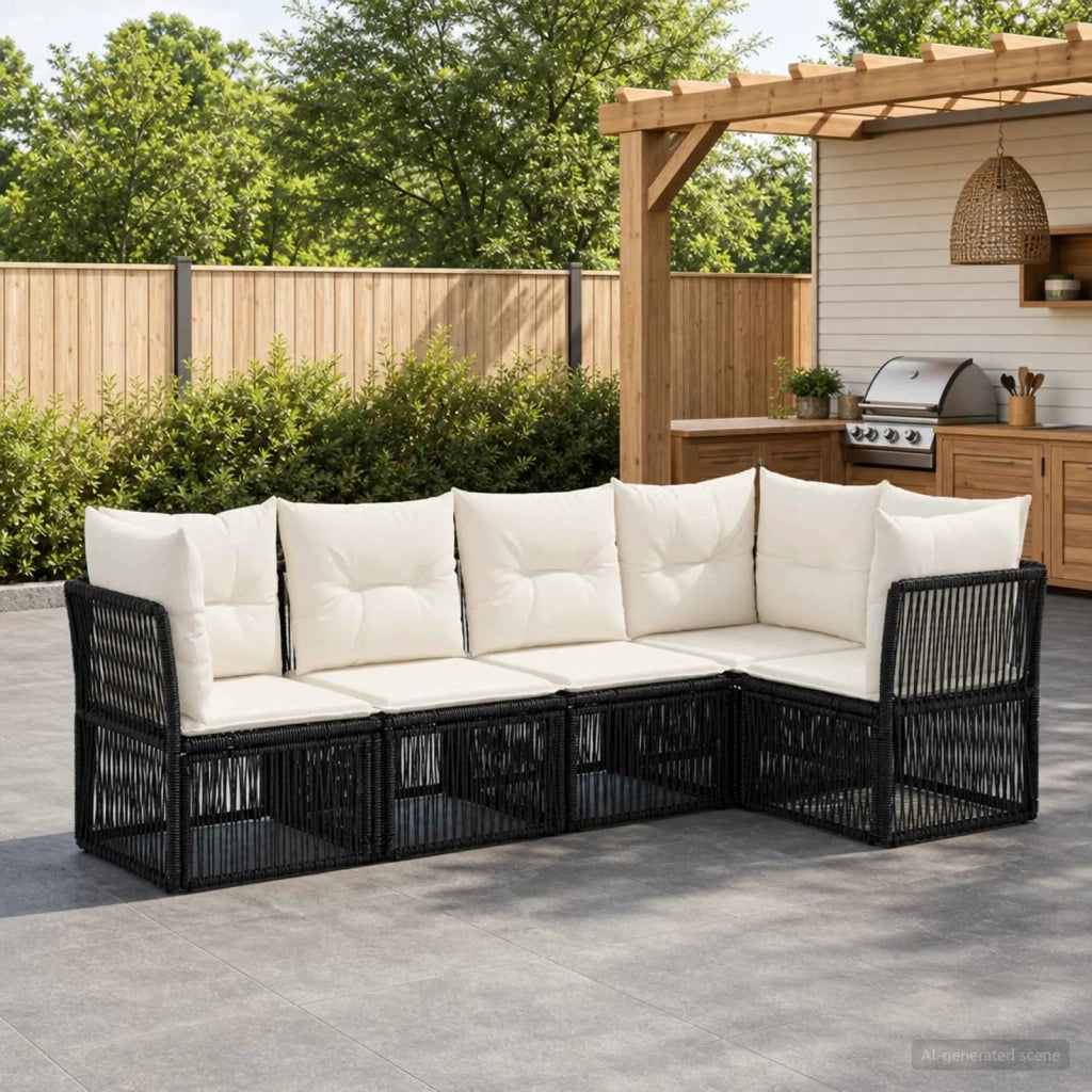 Set Divano da Giardino 5 pz Nero polyrattan 3434215