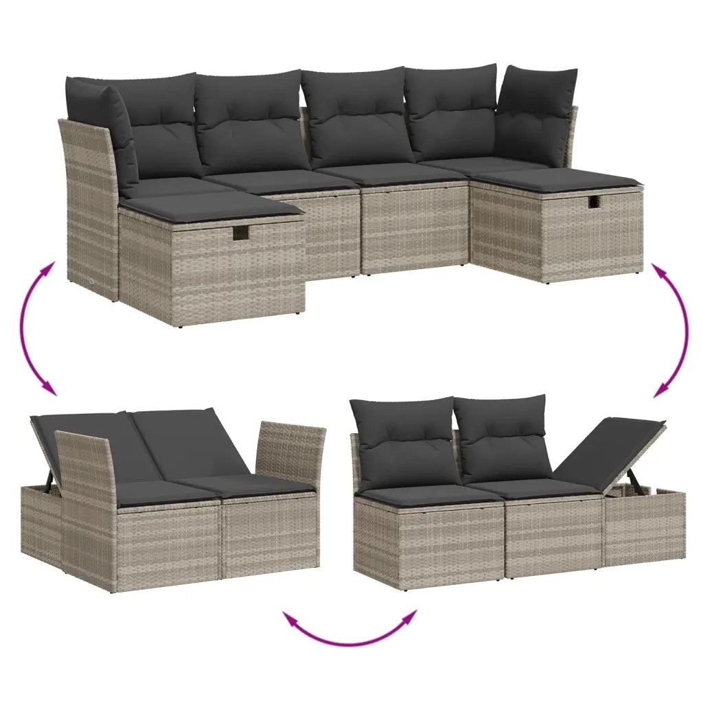 Set Divano da Giardino 6pz con Cuscini Grigio Chiaro Polyrattan 3264478