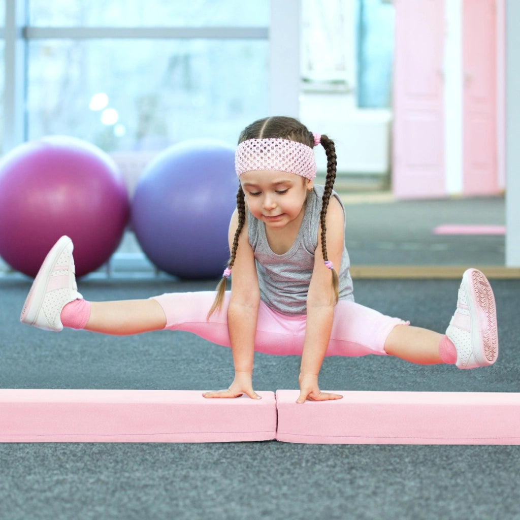 Trave di equilibrio pieghevole con copertura in suede rimovibile e fondo antiscivolo-Trave di ginnastica da 210 cm per bambini Khaki