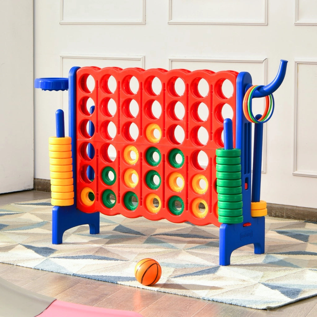 Forza 4 gigante con canestro e gioco di lancio, Gioco da esterno per bambini e adulti 84x33x79 cm Blu-Giochi esterni