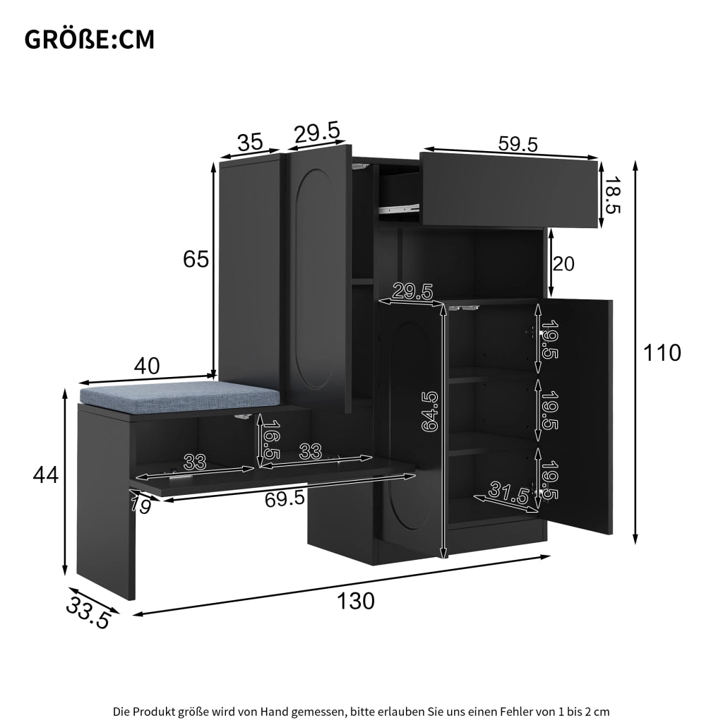 SCARPIERA 2-in-1 con panca 130x35x110 cm nero