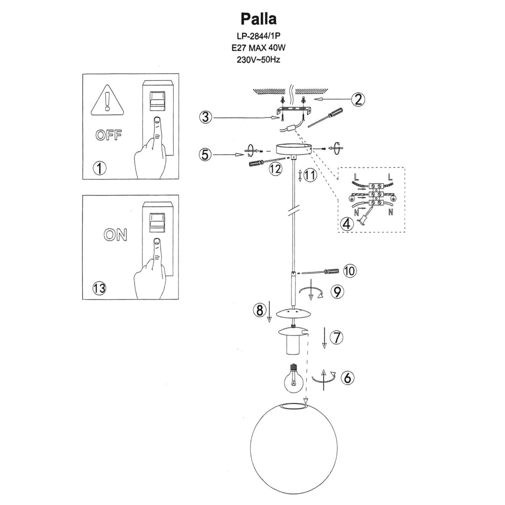 Sospensione Palla Ø30 rame vetro E27 Light Prestige