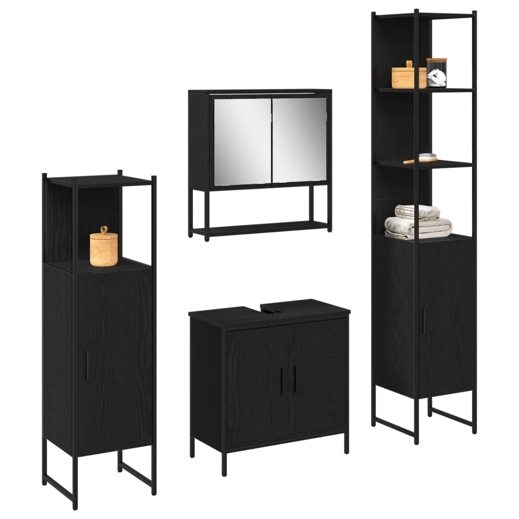 Set di mobili per il bagno 4 pcs Nero Legno multistrato 3334414