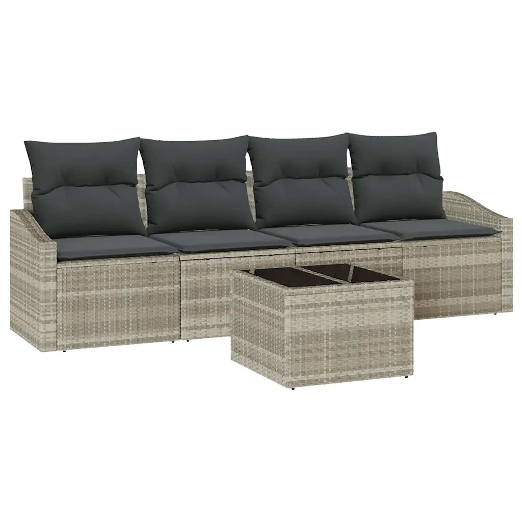 Set di divani con cuscino 5 pcs Grigio chiaro polyrattan