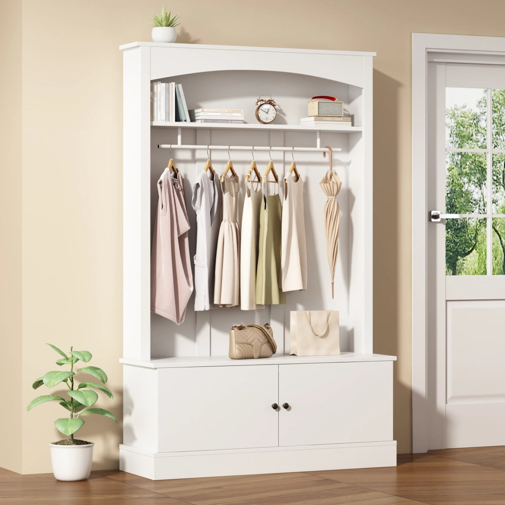 Scarpiera Armadio Ingresso con Panca ¨C MINIMAL ¨C Bianco, Ripiani Regolabili, Salvaspazio