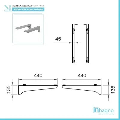 Set di 2 staffe regolabili per mobili sospesi con profondità 44 cm