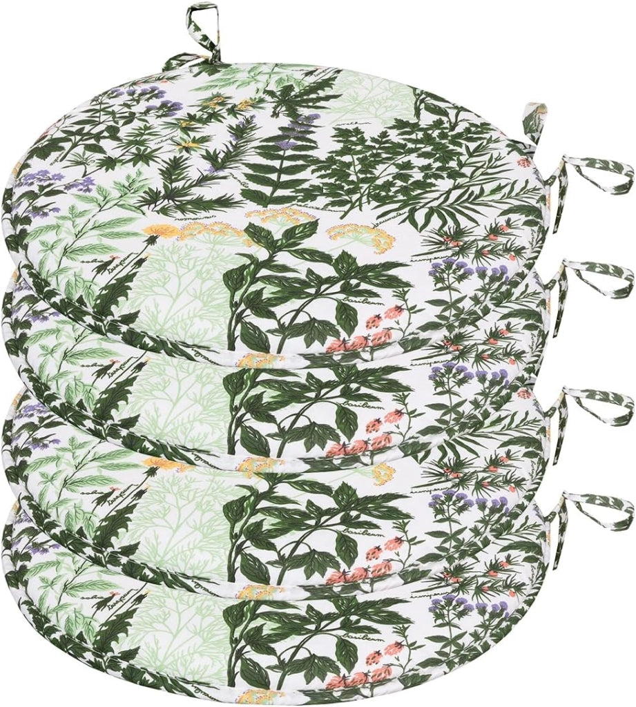 Set 4 Cuscini Sedia Rotondi Cotone Lavabili Morbidi Coprisedie Design Rustico Fiori Montagna