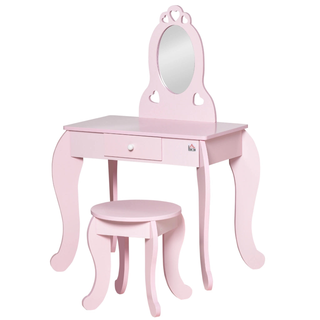 Toeletta Bambini ¨C Xylo ¨C Legno Rosa con Cassetto Specchio e Sgabello 60x36x88 cm